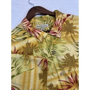 Tommy Bahama Button Up Shirt Yellow Floral Short Sleeve Men's 2XL All Silk